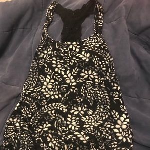 Express black and white pattern tank with crochet